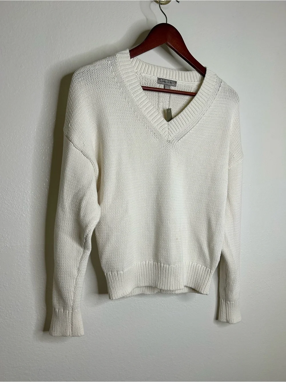 NWT J. Crew Cotton-Blend V-neck Pullover Sweater in Ivory Size Small